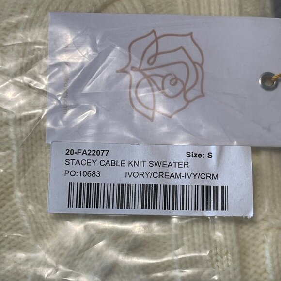 Backyard Roses Stacey Ivory Cable -Knit Cropped Sweater - Size Small - NWT - Picture 7 of 7